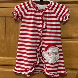 Delaney Girl’s Red & White Striped Dress/Day-gown w/Santa Appliqué Size 3 Months